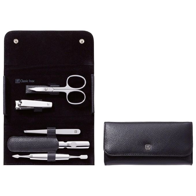 Zwilling-CLASSIC-INOX-Set-per-Manicure-e-Pedicure-Custodia-Bottone-a-Pressione-Nero-5-Pezzi