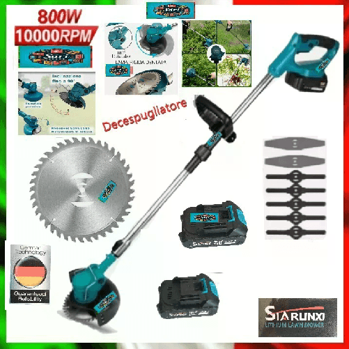 Saristore Decespugliatore Tagliaerba a Batteria Tagliabordi - 2 Batterie 48V- 8 Accessori