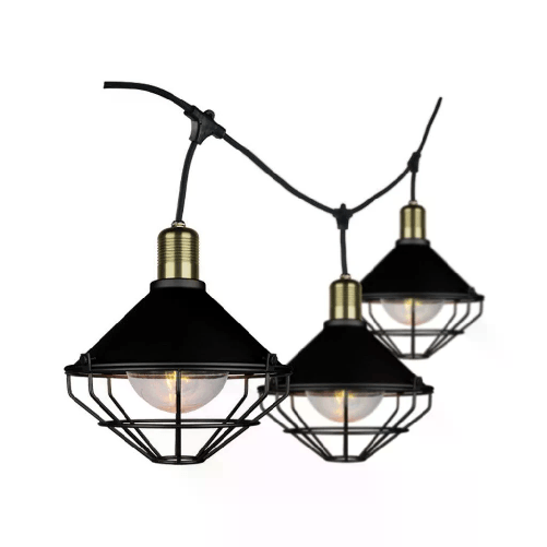 V-TAC Catenaria 3m per 6 lampadine LED E27 Con Diffusori trasparenti IP65 Colore nero.