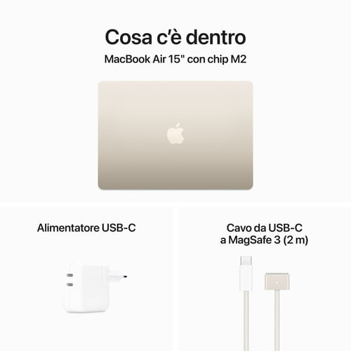 Apple-2023-MacBook-Air-M2--Display-Retina-15.3---8Gb-Ram-512Gb-Ssd-Videocamera-1080p-Galassia