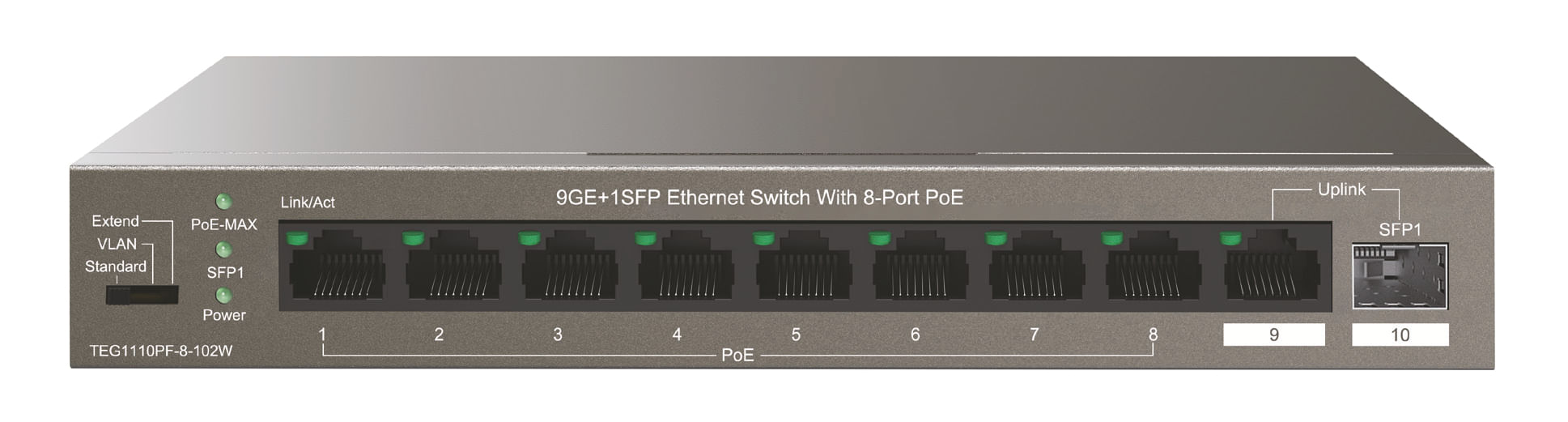 Tenda TEG1110PF-8-102W switch di rete Gestito Gigabit Ethernet (10/100/1000) Supporto Power over Ethernet (PoE) Grigio