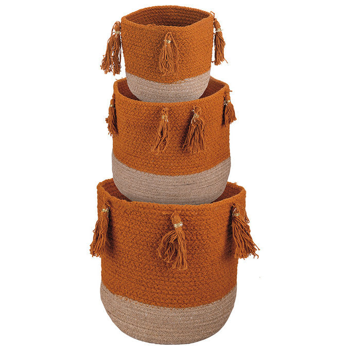 Set-3-cestini-multiuso-in-cotone-e-juta-con-nappine-marrone-e-senape-Natural