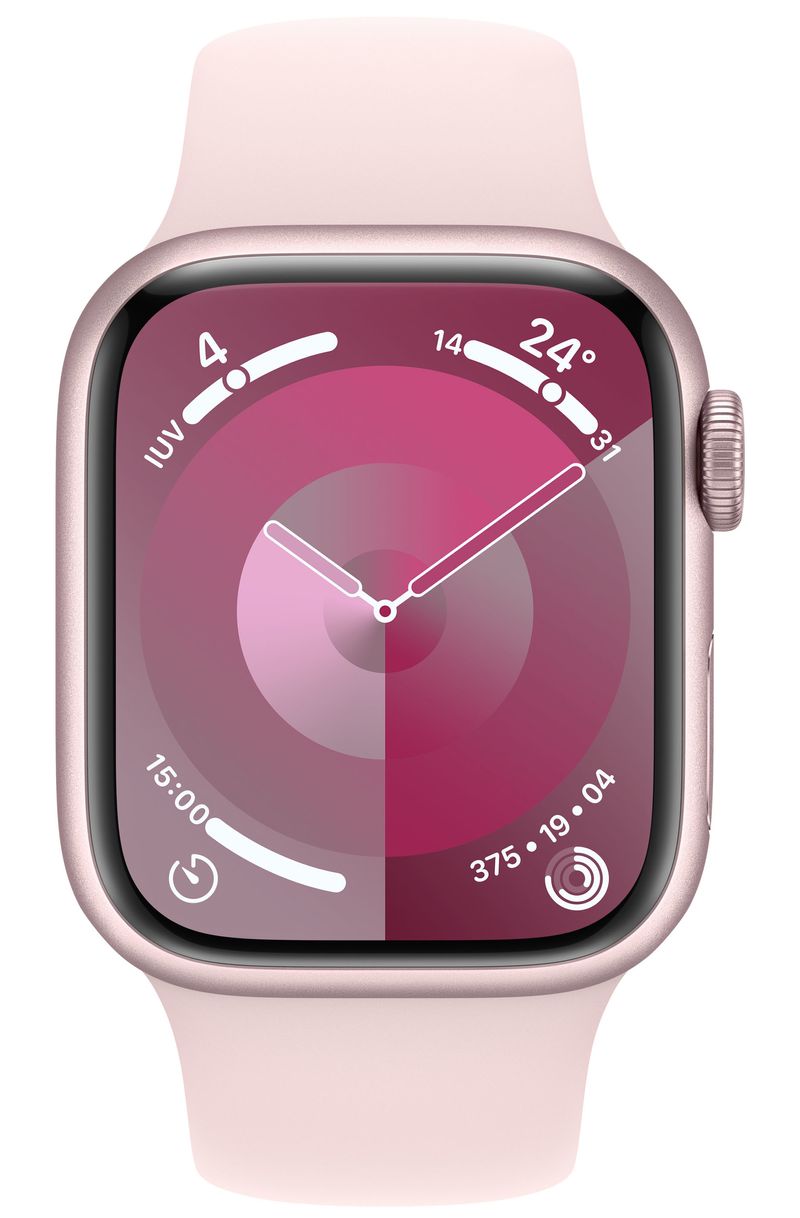 Apple-Watch-9-41mm-GPS-alluminio-rosa-con-cinturino-Sport-Rosa-confetto-M-L-Italia
