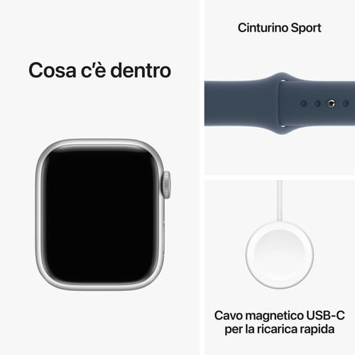 Apple-Watch-9-41mm-GPS-Cassa-in-alluminio-argento-con-cinturino-Sport-Blu-tempesta-S-M-Italia