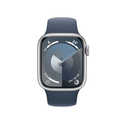 Apple-Watch-9-41mm-GPS---Cellular-Cassa-in-Alluminio-Argento-e-Cinturino-Sport-Blu-Tempesta-M-L