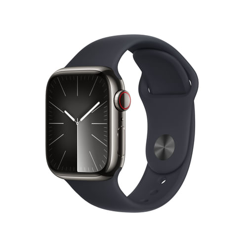 Apple-Watch-9-41mm-GPS---Cellular-Cassa-in-Acciaio-Inossidabile-Grafite-e-Cinturino-Sport-Mezzanotte-S-M