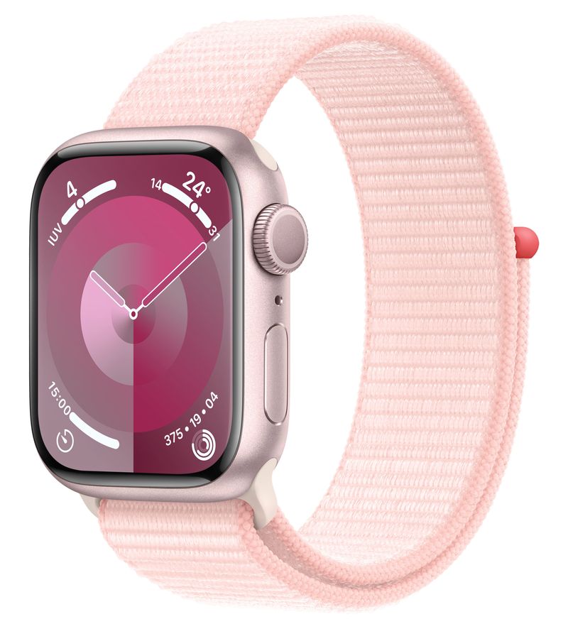 Apple-Watch-9-41mm-GPS-Cassa-in-alluminio-rosa-con-cinturino-Sport-Loop-rosa-confetto-Europa
