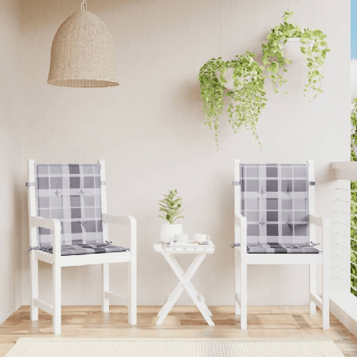 VidaXL Cuscini per Sedia 2 pz a Quadri Grigi 100x50x3cm Tessuto Oxford