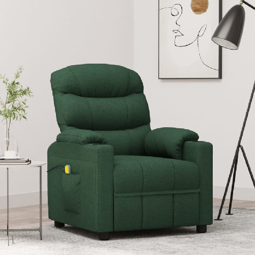 VidaXL Poltrona Massaggiante Verde Scuro in Tessuto