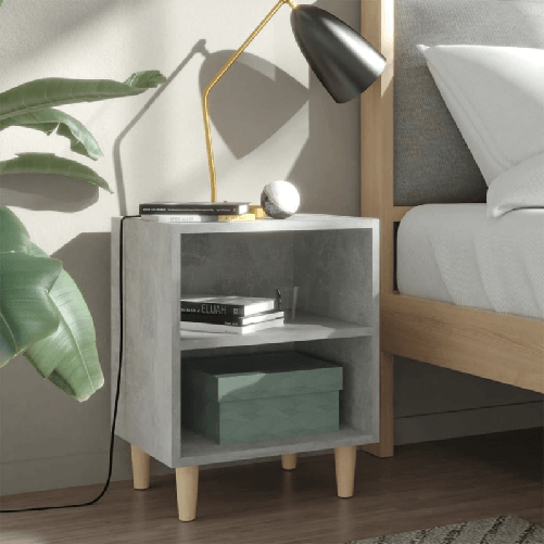 VidaXL Comodini Gambe in Legno Massello 2pz Grigio Cemento 40x30x50 cm