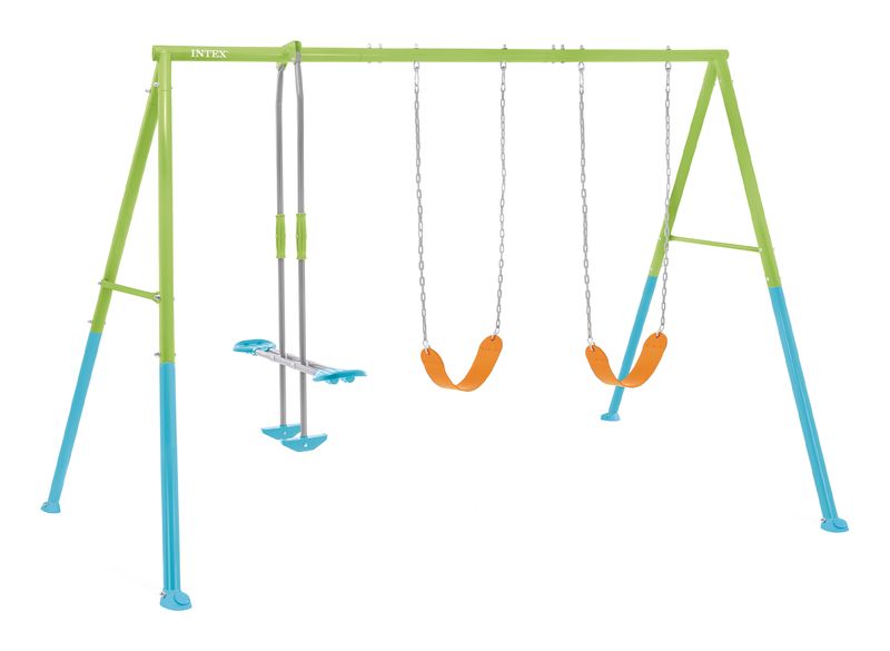 Intex-44121-Altalena-Swing-Set-Colorata-Due-seggiolini-e-Dondolo-343x249x203-cm-Bimbo-Verde
