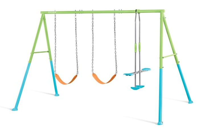 Intex-44121-Altalena-Swing-Set-Colorata-Due-seggiolini-e-Dondolo-343x249x203-cm-Bimbo-Verde