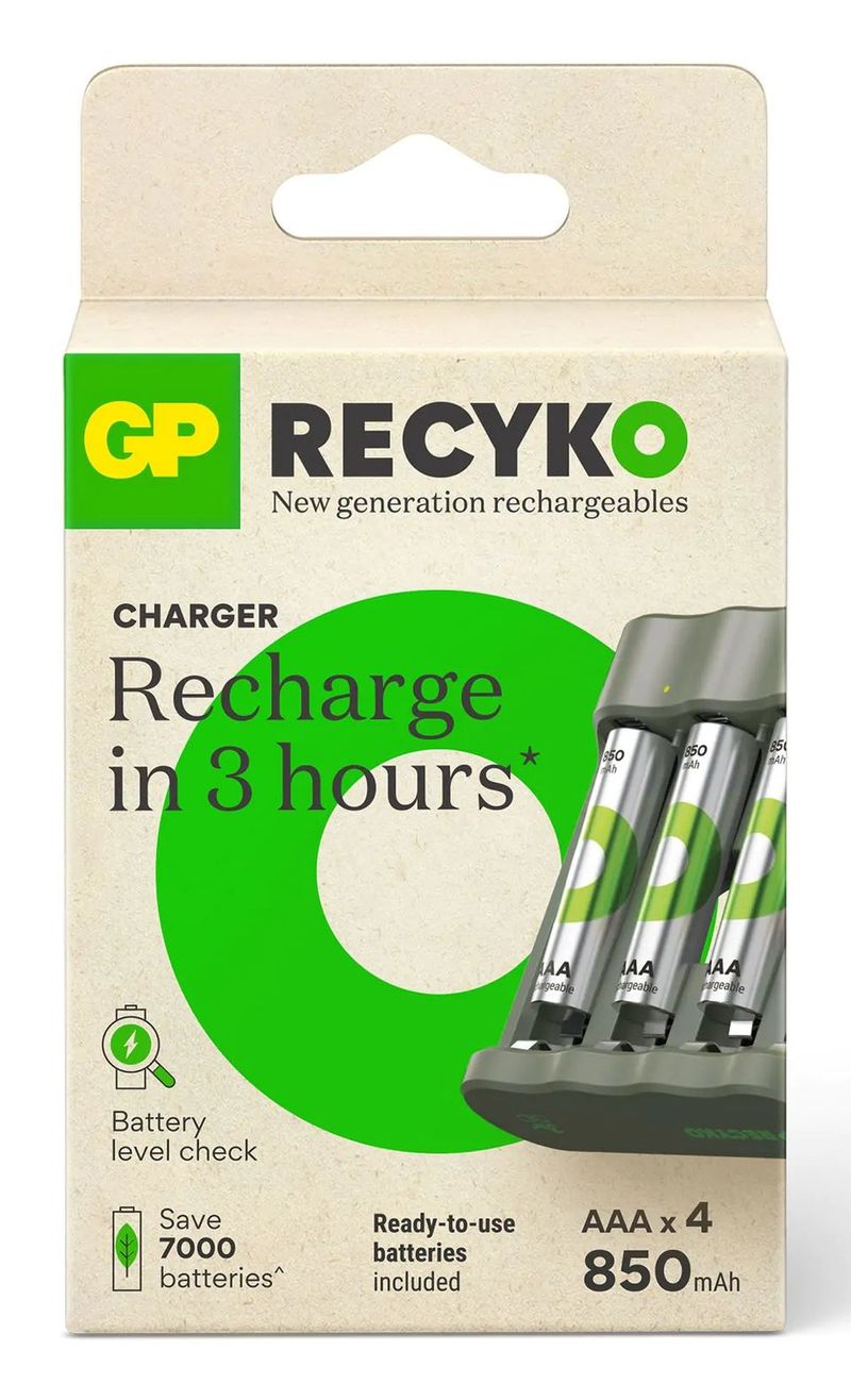 GP-Batteries-ReCyko-B441-4-Port-Modello-USB-Caricabatterie-con-4xAAA-NiMh-850mAh