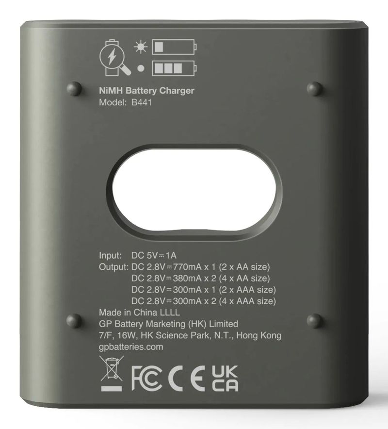 GP-Batteries-ReCyko-B441-4-Port-Modello-USB-Caricabatterie-con-4xAAA-NiMh-850mAh