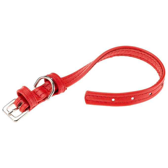 Collare-per-Cani-VOGUE-CF15-29-Vera-Pelle-Regolabile-Fibbia-in-Metallo-Rosso