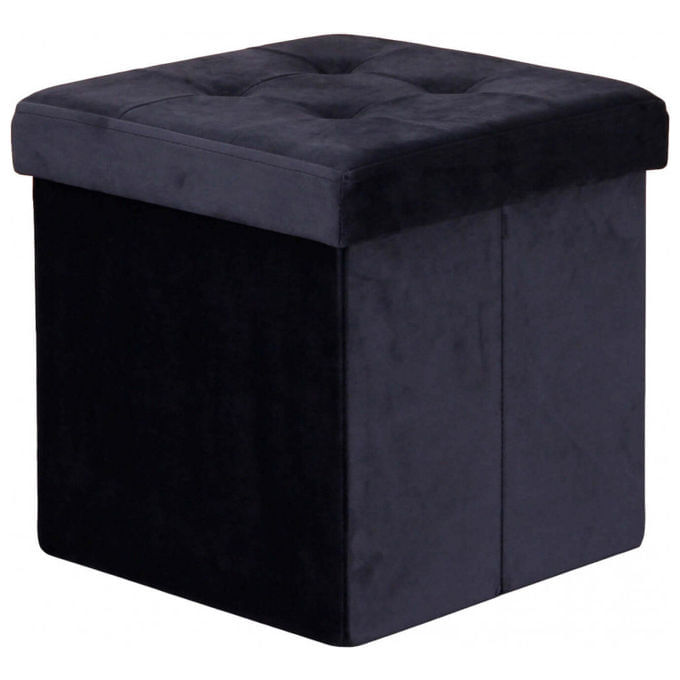 Pouf-Contenitore-Quadrato-In-Velluto-Nero