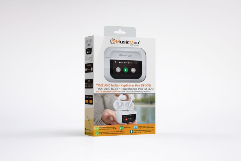Technaxx-MusicMan-Auricolari-ANC-Wireless-Bluetooth-5.3-Bt-x72-Bianco-Display-Touch