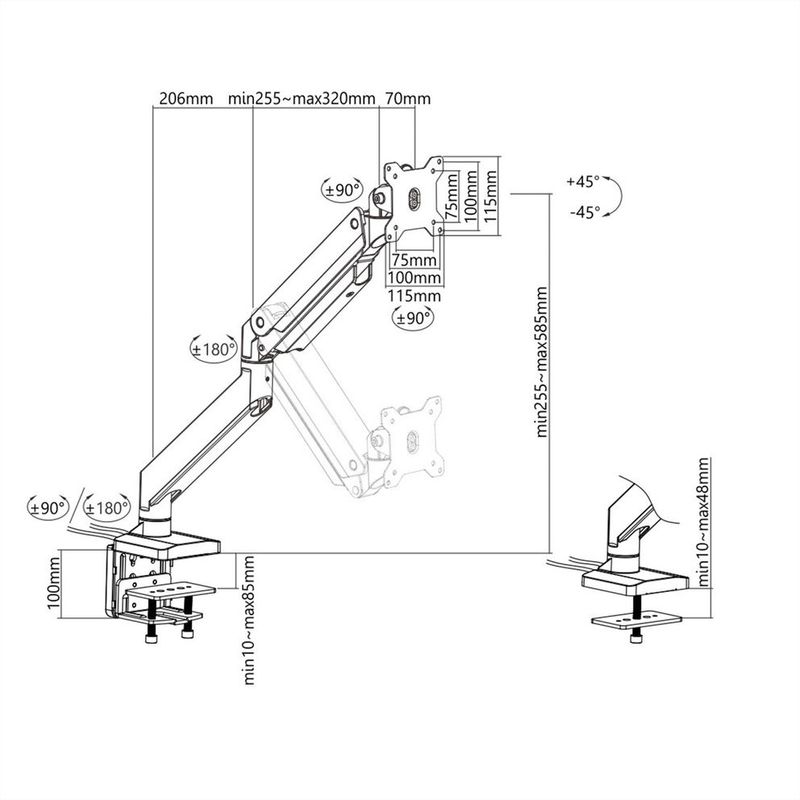Roline-Braccio-per-Monitor-Singolo-Heavy---Duty-Gas-Spring-15kg