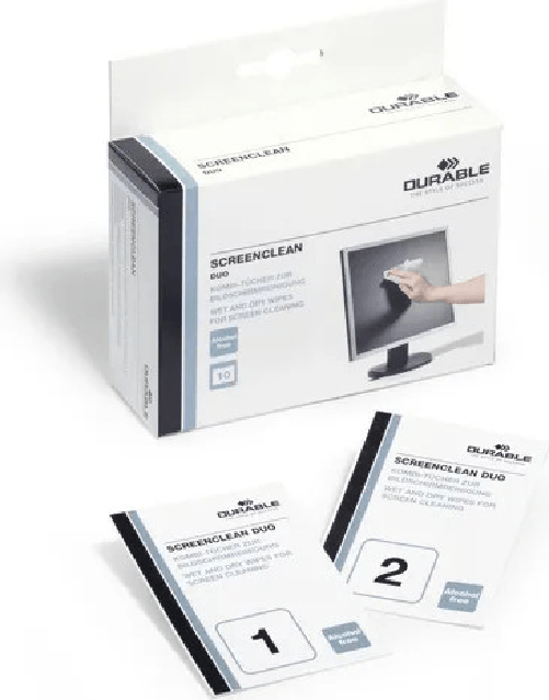 Durable screenclean duo salviette pulizia schermi umide e asciutte 10 pezzi