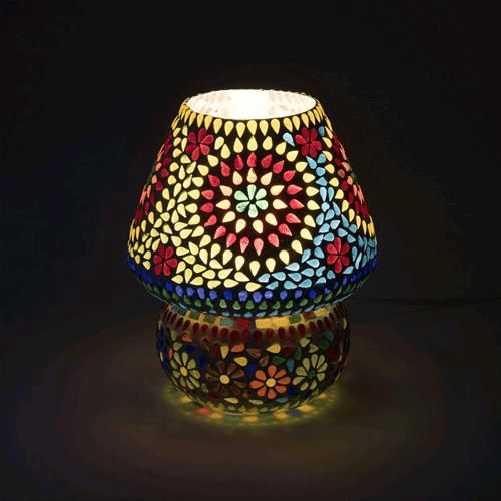 INDIA WORLD Lampada da tavolo in vetro mosaicata color universe h. 23 cm.