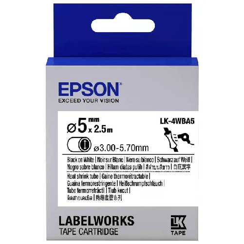 Epson-Guaina-Termorestringente-Bianca-per-Testo-Nero-Heat-Srink-Tube-D5mm--25-LK-4WBA5