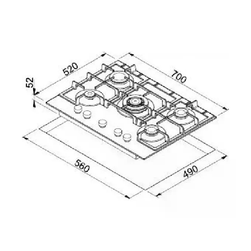 Elleci-PKCQ70296CS-Linea-Quadro-Piano-Cottura-a-Gas-5-Zone-1-Tripla-Corona-centrale-Griglie-in-ghisa-70-cm-Bianco-Assoluto