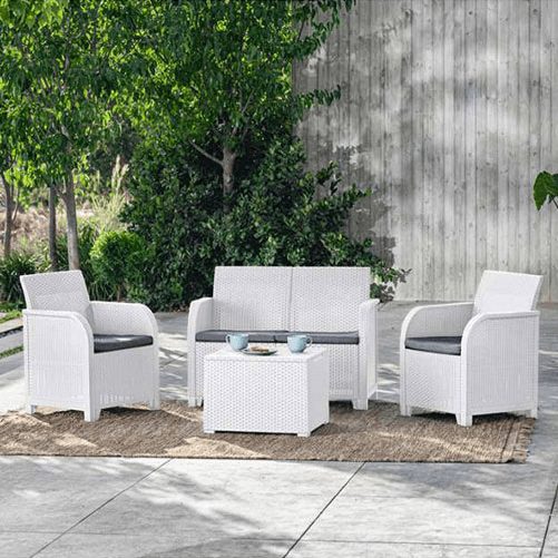 Keter  Pidema:Set da giardino ikea con 3 divani completi di cuscino e un tavolino in resina antiurto