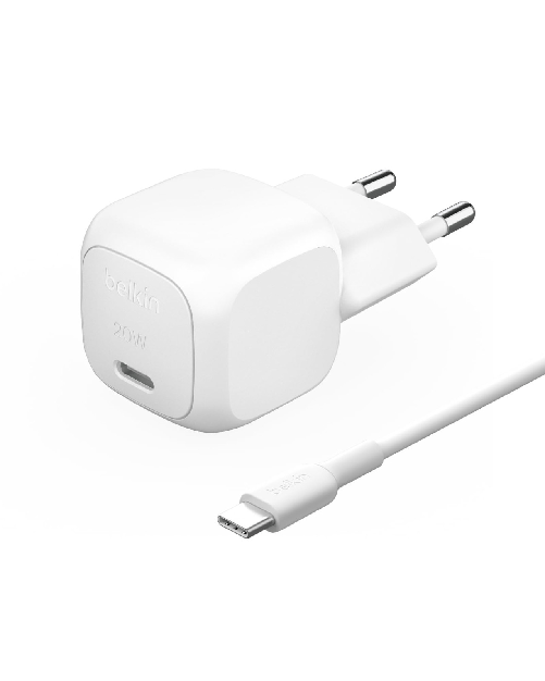 Belkin caricabatteria da parete usb-c 20w compatto ricarica rapida bianco