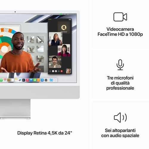 Apple-Computer-Desktop-All-in-One-iMac-con-Chip-M3-CPU-8-Core-GPU-10-Core-Display-Retina-4.5K-24---8Gb-di-Memoria-Unificata-512Gb-di-Archiviazione-Ssd-Accessori-in-Tinta-Color-Argento