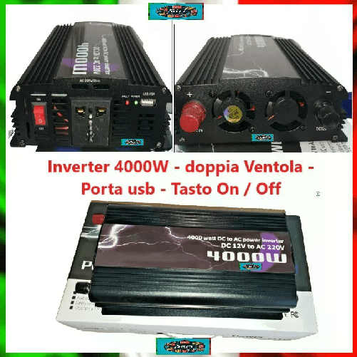 POWERINVERTER Inverter 12V a 220V - 4000W -Invertitore DC in AC 110/220V Usb Auto Camper Barca