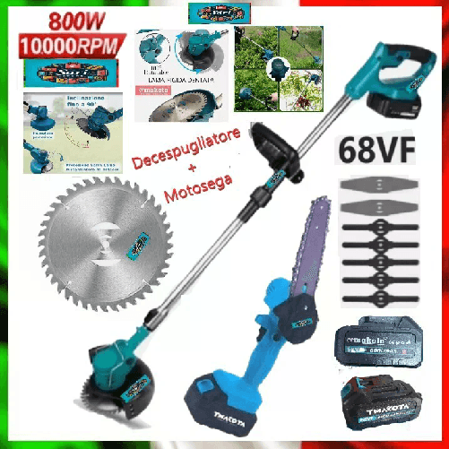Saristore Decespugliatore Tagliaerba Elettrico Batteria + Motosega 6" - 2 batterie 68Vf