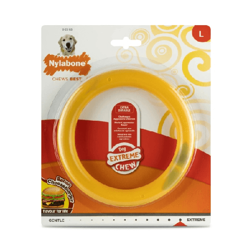 Nylabone Giocattolo da mordere per cani Nylabone Ring Giallo Sandwich, Hamburger L