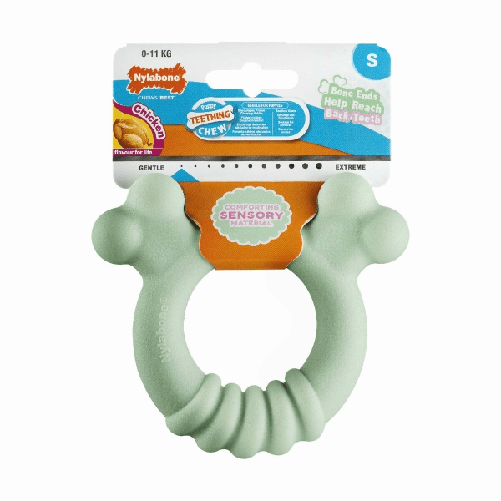 Nylabone  Giocattolo da mordere per cani Nylabone SENSORY TACTILE RING Verde Burro Di Arachidi Pollo S