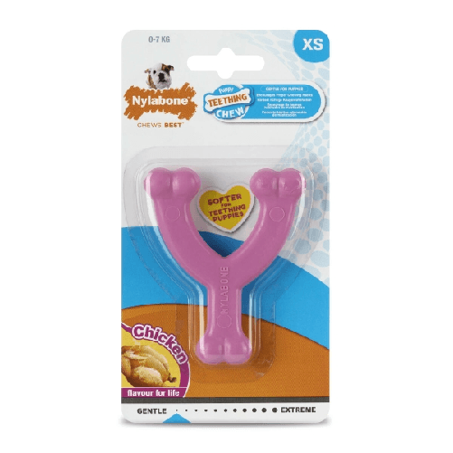 Nylabone Giocattolo da mordere per cani Nylabone WISHBONE Rosa Pollo XS