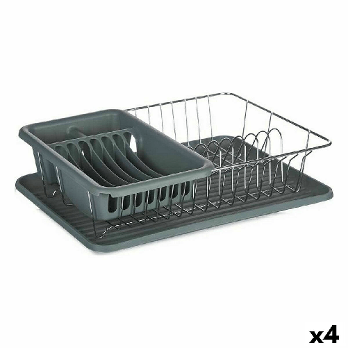 Kinvara Scolapiatti da Lavandino Grigio Metallo Plastica 43,5 x 11 x 33,5 cm (4 Unità)