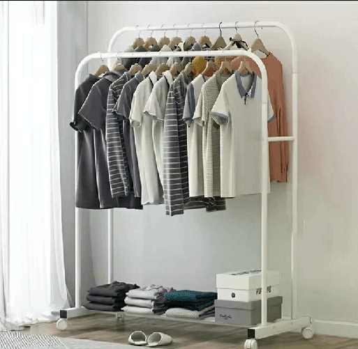 Saristore. Appendiabiti Stand Attaccapanni Stendino Barra Doppia Bianco 96 X 143 X 42 Ruote