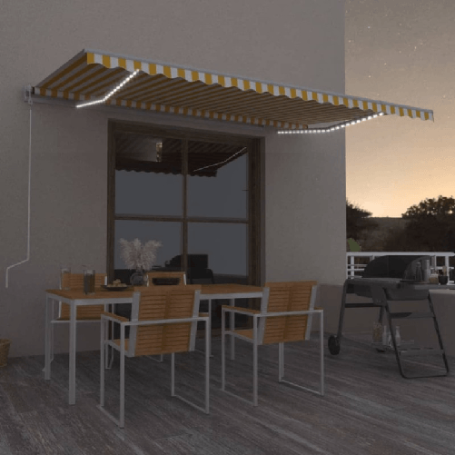 VidaXL Tenda da Sole Retrattile Manuale LED 350x250 cm Gialla e Bianca