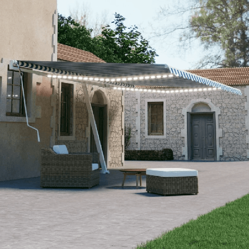 VidaXL Tenda da Sole Retrattile Manuale con LED 600x300cm Blu e Bianco