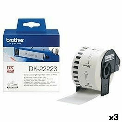 Brother Carta Continua per Stampanti Brother DK-22223 Bianco 50 mm x 30,48 m Nero (3 Unità)