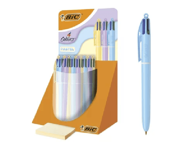 BIC  Espositore Bic 4 Colours Pastel con 30 penne a sfera a scatto - Punta media da 10 mm
