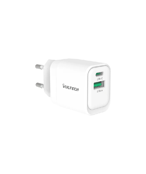 Vultech Caricatore Adattatore Universale 1 X Type-C Pd30 E 1 X Usb Qc3.0 Gan Pps 33W Bianco Compa