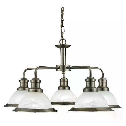 SearchLight Lampadario Contemporaneo Bistro Acciaio Ottone Vetro 5 Luci E27