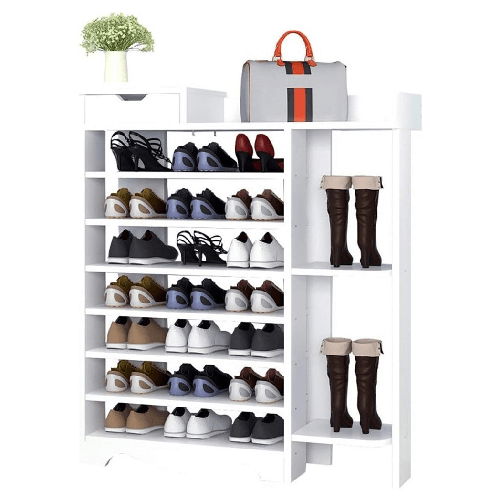 TrAdE Shop Traesio  Scarpiera Portaoggetti Scaffale 8 Ripiani Salvaspazio Facile Da Montare Bianco 85x24x118cm -
