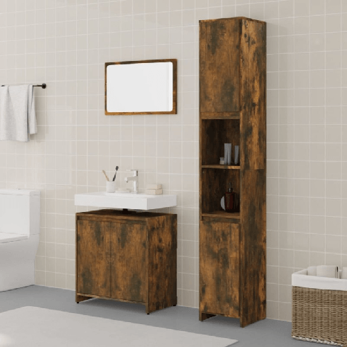 VidaXL Set Mobili da Bagno 3 pz Rovere Fumo in Legno Multistrato