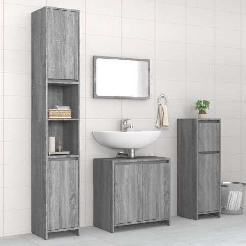 VidaXL Set Mobili da Bagno 4 pz Grigio Sonoma in Legno Multistrato