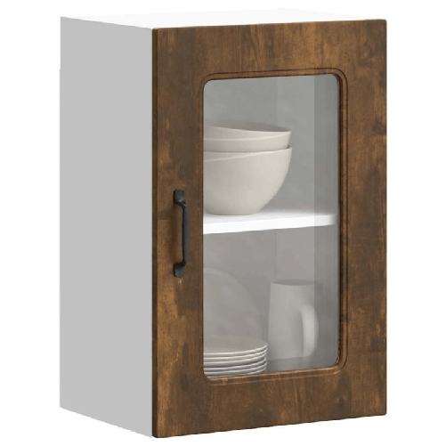 VidaXL Pensile da Cucina con Porta in Vetro Kalmar Rovere Fumo