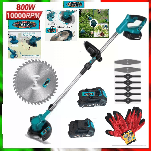 Saristore Decespugliatore Tagliaerba Elettrico Batteria 2 Batterie 48V - 8 Accessori -800W