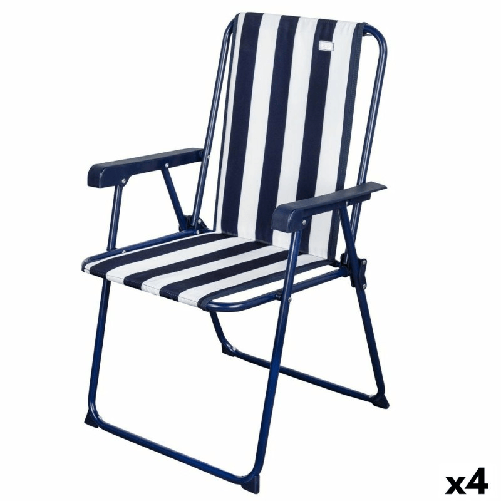 Aktive Sedia Pieghevole Aktive A strisce Bianco Blu Marino 43 x 85 x 47 cm (4 Unità)