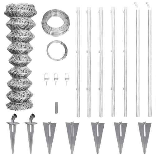 VidaXL Recinzione a Rete con Pali e Spuntoni Acciaio Zincato 15x1,5 m
