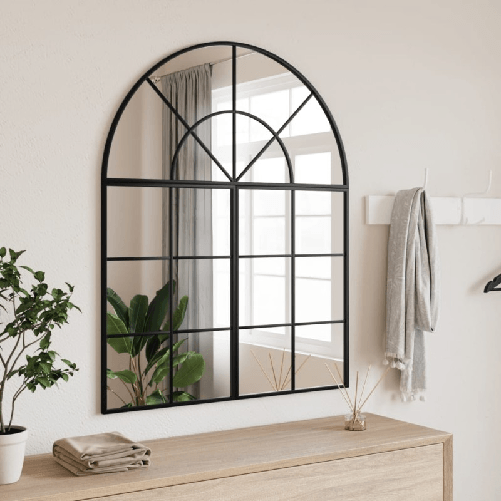 VidaXL Specchio da Parete Nero 80x100 cm Arco in Ferro